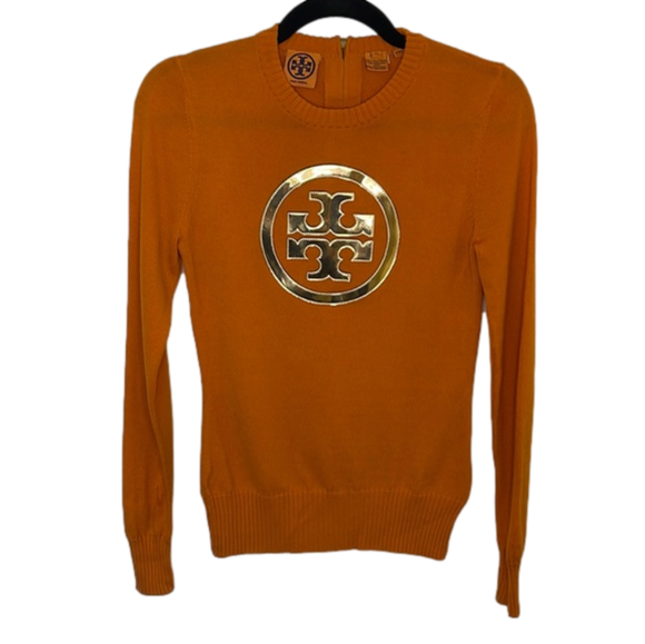 Tory Burch Sweaters - Pumpkin Tory Burch crew neck sweater with silver metallic emblem. Size XS